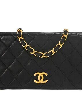Chanel Black Lambskin Pushlock Mini Full Flap Shoulder Bag 187357